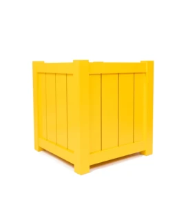 Donica metalowa żółta Z DESECZKAMI| 37x37x40 cm