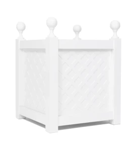 Duża biała donica metalowa Z KRATKĄ + KULKA | 50x50x50 cm