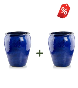 ZESTAW 2x donica ceramiczna szkliwiona dzban 62 cm NIEBIESKA | 53x62