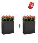 ZESTAW 2x donica prostokątna wysoka 90 cm włókno szklane ANTRACYT MAT | 74x92 cm 