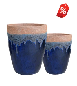 ZESTAW Duże donice ogrodowe ceramiczne niebieskie Atlantis | 45/55 cm