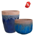 ZESTAW Duże donice ogrodowe ceramiczne niebieskie Atlantis | 38/45 cm