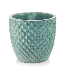 Donica ceramiczna zewnętrzna Flora 3D TURKUSOWA | 30x28 cm