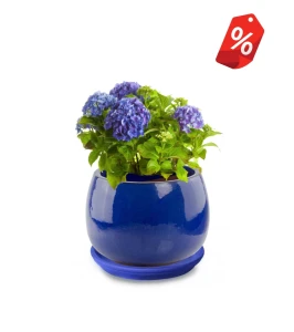 Donica ceramiczna z podstawką okrągła 47 cm NIEBIESKA | 47x31 cm