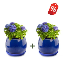 ZESTAW 2x donica ceramiczna z podstawką okrągła 47 cm NIEBIESKA | 47x31 cm