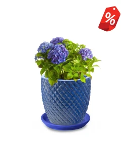 Donica ceramiczna z podstawką szkliwiona Flora 3D NIEBIESKA | 47x40