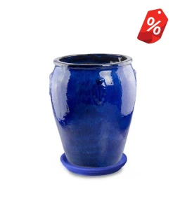Donica ceramiczna z podstawką dzban 49 cm NIEBIESKA | 49x48 cm