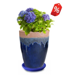 Doniczka ceramiczna z podstawką 35 cm Atlantis NIEBIESKA | 35x45 cm