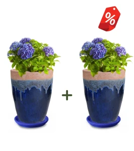 ZESTAW 2x Doniczka ceramiczna z podstawką 35 cm Atlantis NIEBIESKA | 35x45 cm