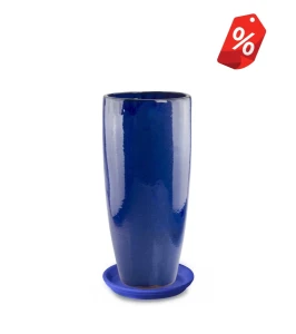 Donica ceramiczna z podstawką 70 cm NIEBIESKA | 31x70 cm