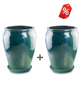 ZESTAW 2x donica ceramiczna szkliwiona dzban z podstawką 79 cm TURKUSOWA| 62x79 cm
