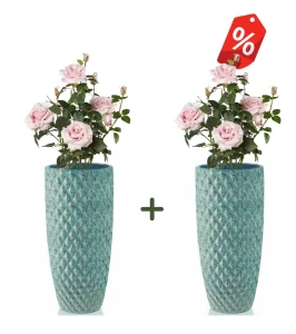 ZESTAW 2x Duża donica ogrodowa ceramiczna TURKUSOWA 3D | 31x70 cm