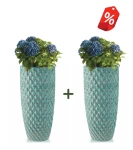 ZESTAW 2x Duża donica ogrodowa ceramiczna TURKUSOWA 3D | 38x80 cm