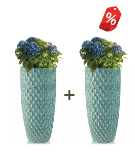 ZESTAW 2x Duża donica ogrodowa ceramiczna TURKUSOWA 3D | 38x80 cm